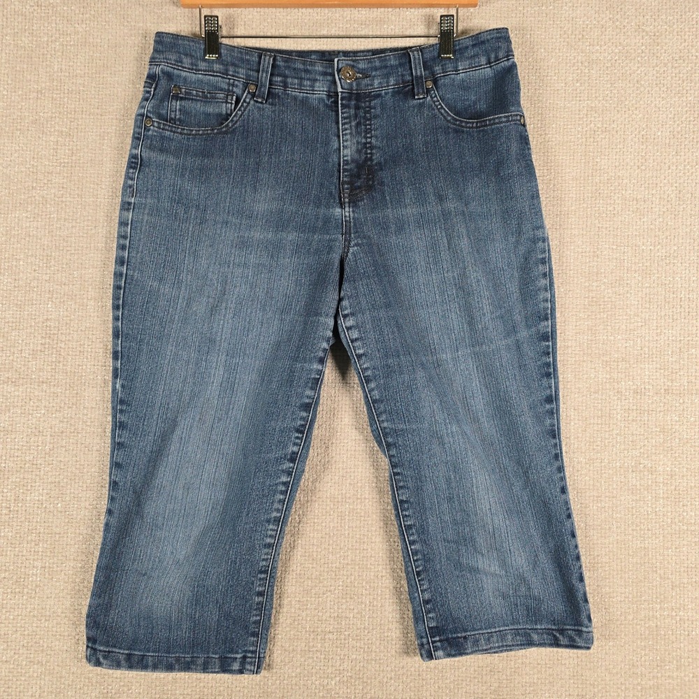 Bandolino Mandie Womens Blue Medium Wash Capri Jeans Size 12 Embroidered Pocket